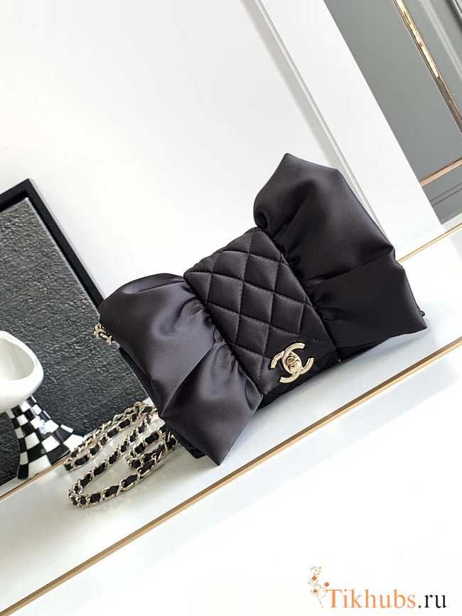 Chanel 23A Clutch Satin Bow Evening Bag Black 20x20x4cm - 1
