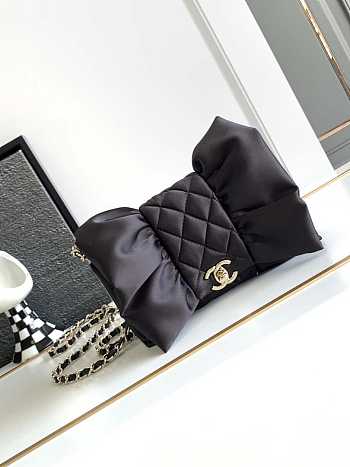 Chanel 23A Clutch Satin Bow Evening Bag Black 20x20x4cm