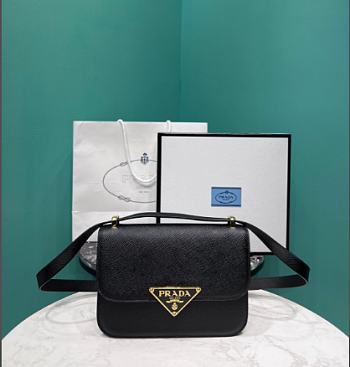 Prada Emblème Saffiano Shoulder Bag Black 22x15x6cm