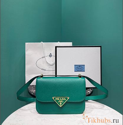 Prada Emblème Saffiano Shoulder Bag Green 22x15x6cm - 1