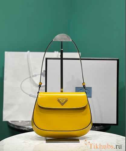 Prada Cleo Brushed Shoulder Bag Yellow 23x4x17cm - 1