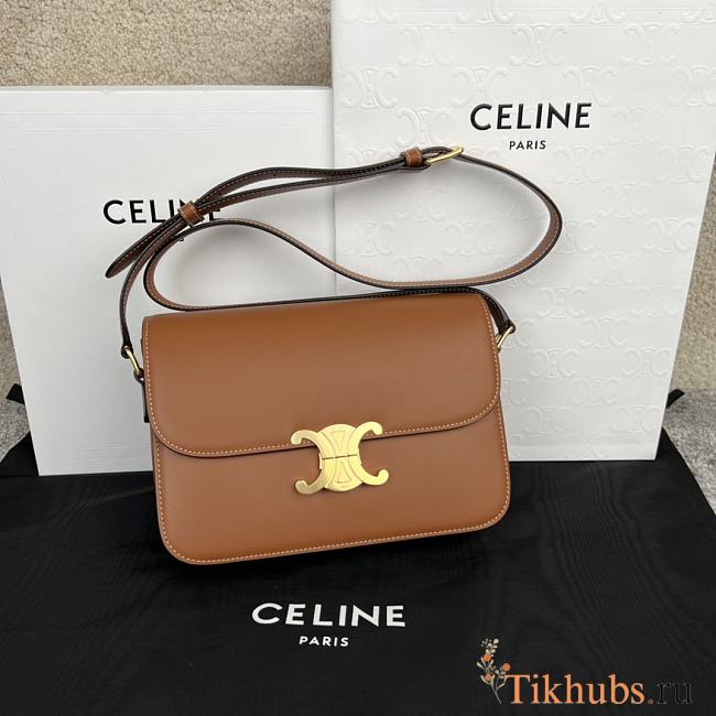 Celine Triomphe Bag In Shiny Calfskin Brown 22x16.5x7cm - 1