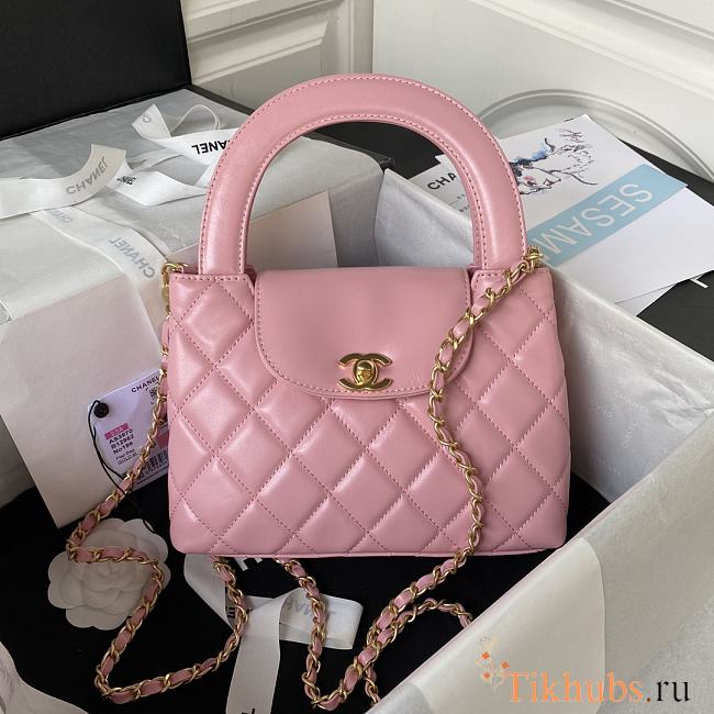 Chanel Flap Bag With Top Handle Pink Lambskin 22cm - 1