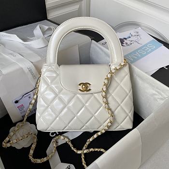 Chanel Flap Bag With Top Handle White Lambskin 22cm