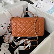 Chanel Camellia Embossed With Top Handle Bag Brown 21cm - 5