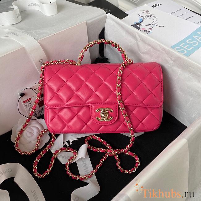 Chanel Camellia Embossed With Top Handle Bag Pink 21cm - 1