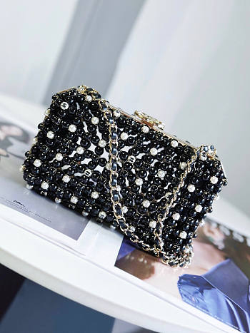 Chanel Evening Bag Glass Pearls Black 11x17x7cm