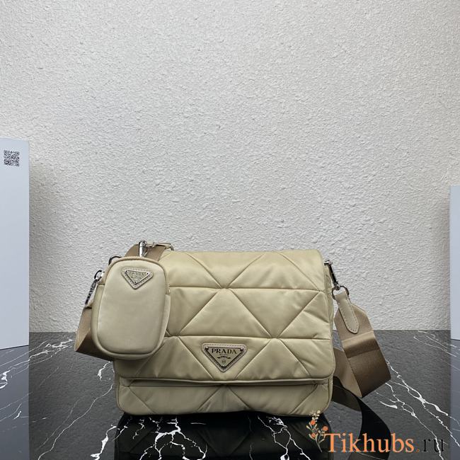 Prada Padded Re-Nylon Shoulder Bag Beige 24x17.5x8.5cm - 1