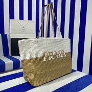 Prada Raffia Leather Tote Bag Tan White 38x31.5x15cm - 6