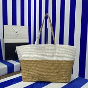 Prada Raffia Leather Tote Bag Tan White 38x31.5x15cm - 5