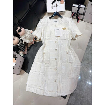 Chanel Tweed Dress White