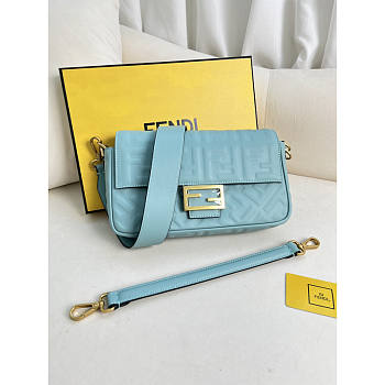 Fendi Baguette Blue Leather Bag 27x15x6cm