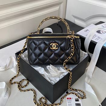 Chanel Clutch With Strap Black Lambskin Gold 9.5x17x8cm