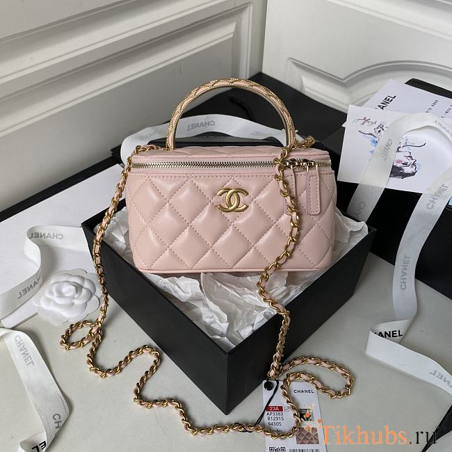 Chanel Clutch With Strap Pink Lambskin Gold 9.5x17x8cm - 1