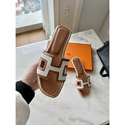 Hermes Oran Brown White Slides - 4