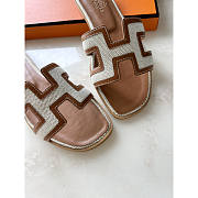 Hermes Oran Brown White Slides - 2