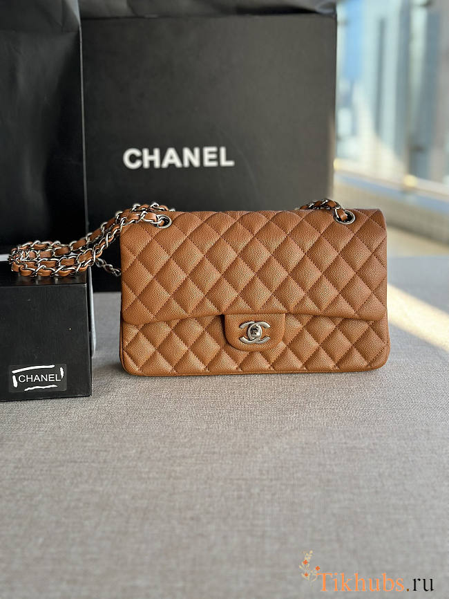 Chanel Flap Bag Caviar Silver Caramel 25cm - 1