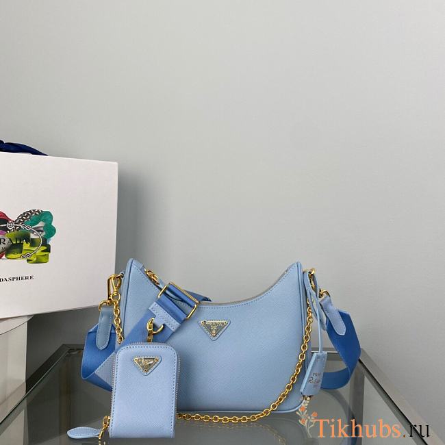 Prada Re-Edition 2005 Saffiano Leather Bag Blue 22x18x6cm - 1