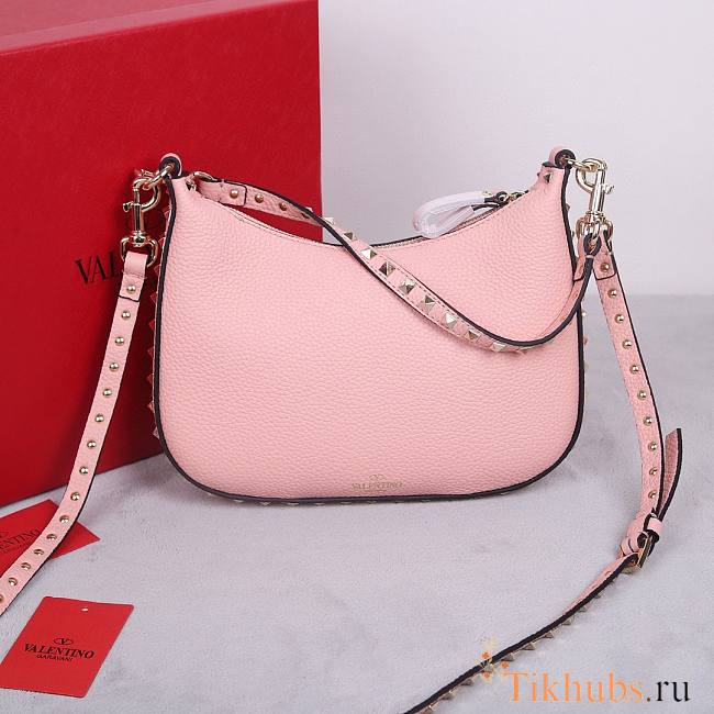 Valentino Small Rockstud Hobo Bag Pink 25x20x4cm - 1