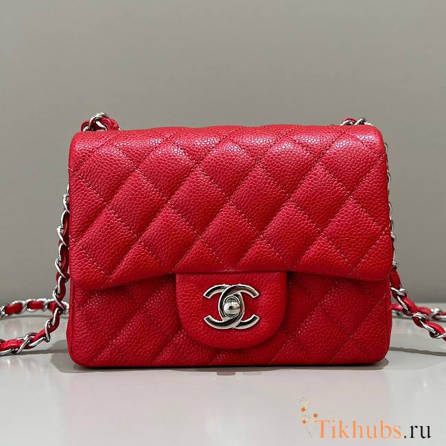 Chanel Mini Flap Bag Red Caviar Silver 17cm - 1