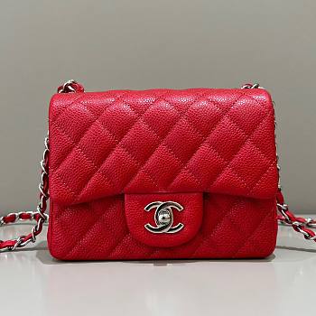Chanel Mini Flap Bag Red Caviar Silver 17cm