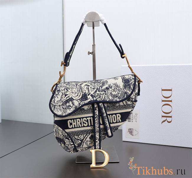 Dior Saddle Bag Blue Toile de Jouy Embroidery 25.5 x 20 x 6.5 cm - 1