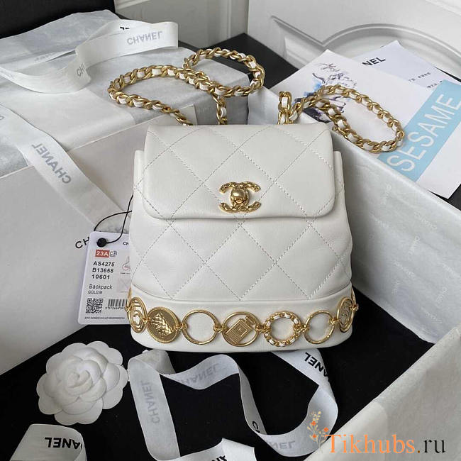 Chanel Small Backpack Calfskin & Gold-Tone Metal White 18x18x8cm - 1