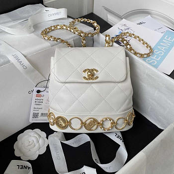 Chanel Small Backpack Calfskin & Gold-Tone Metal White 18x18x8cm