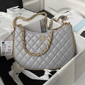 Chanel Shiny Crumpled Lambskin & Gold-Tone Metal Grey 18x29x2cm