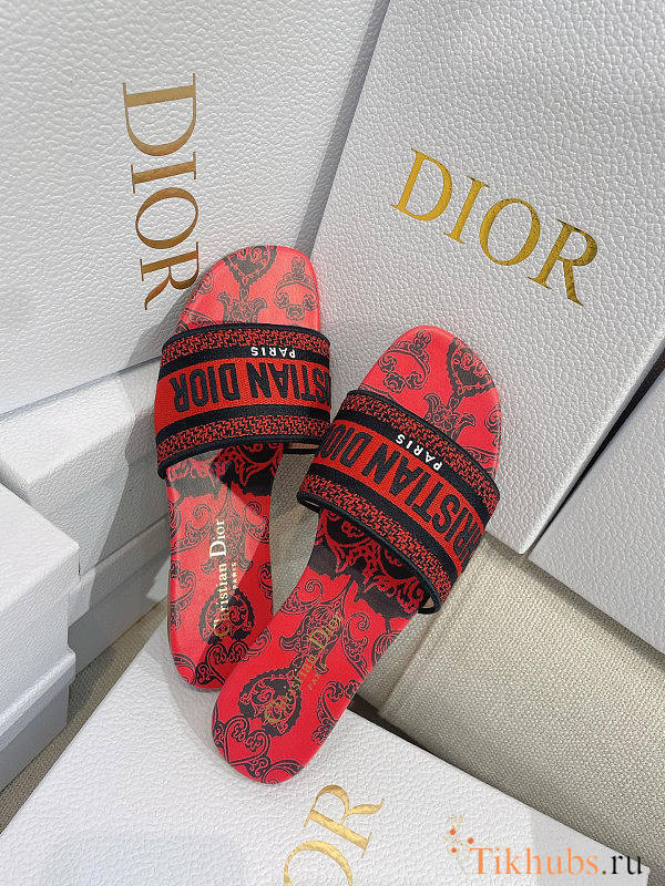 Dior Dway Slide Black Red Cotton Bandana - 1