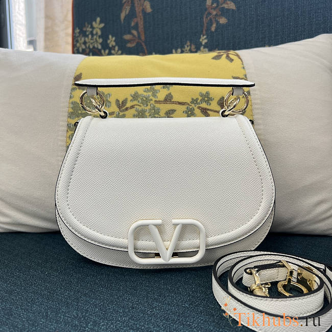 Valentino Garavani Vsling Saddle Leather Shoulder Bag White 22x15x5cm - 1