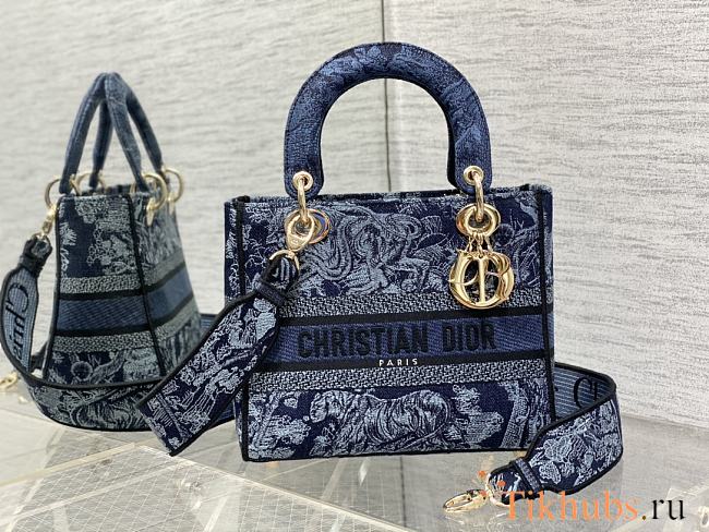 Dior Medium Lady D-Lite Bag Denim Blue 24cm - 1