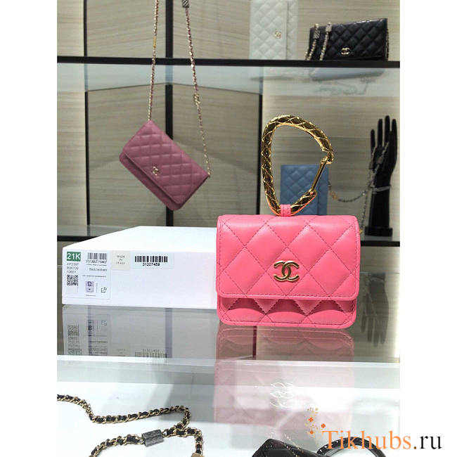 Chanel Jewel Hook Card Holder Pink 9x11cm - 1