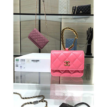 Chanel Jewel Hook Card Holder Pink 9x11cm