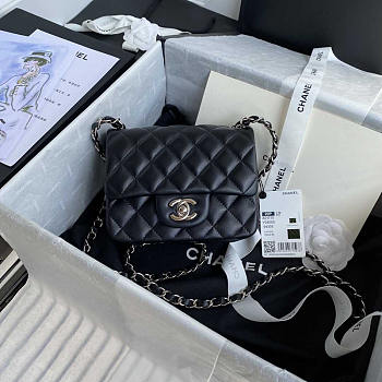 Chanel Mini Flap Bag Black Lambskin Silver 17cm