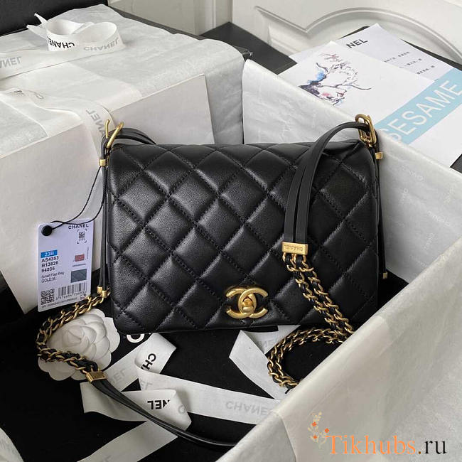 Chanel Small Folding Bag Lambskin Black Gold 15 × 21.5 × 7 cm  - 1