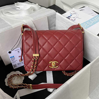 Chanel Small Folding Bag Lambskin Dark Red Gold 15 × 21.5 × 7 cm