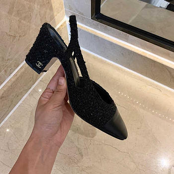 Chanel Classic Sandals Sheepskin Mid-heel Black 5cm