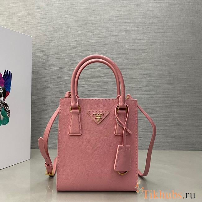 Prada Saffiano Leather Handbag Pink 19x17x6cm - 1