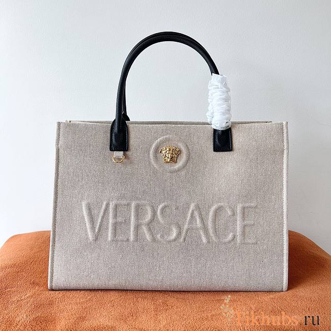 Versace La Medusa Canvas Large Tote Bag Beige 40x16x29cm - 1