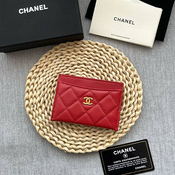 Chanel Card Holder Caviar Red Gold 11x7.5x0.5