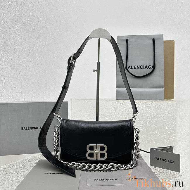 Balenciaga Women's BB Soft Small Flap Bag Calfskin Black 23x14x3cm - 1