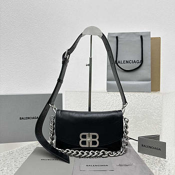 Balenciaga Women's BB Soft Small Flap Bag Calfskin Black 23x14x3cm