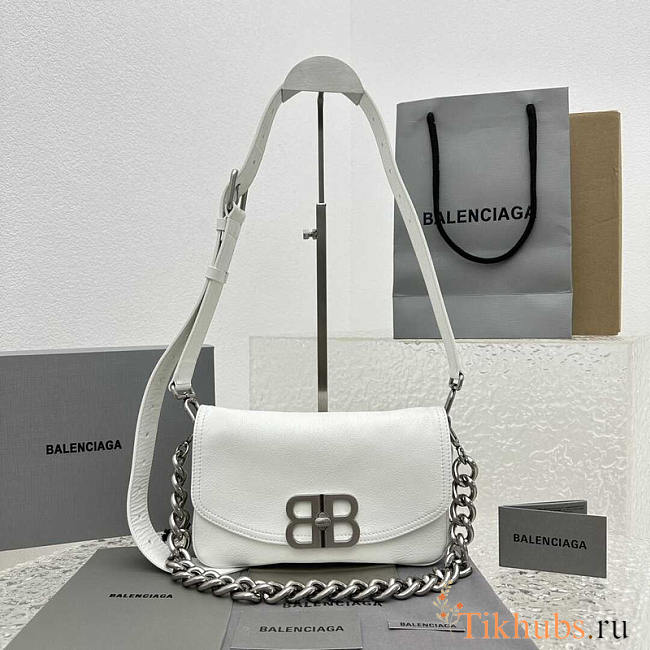 Balenciaga Women's BB Soft Small Flap Bag Calfskin White 23x14x3cm - 1