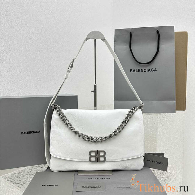 Balenciaga Women's BB Soft Large Flap Bag Calfskin White 24x36x4cm - 1
