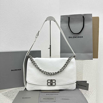 Balenciaga Women's BB Soft Large Flap Bag Calfskin White 24x36x4cm