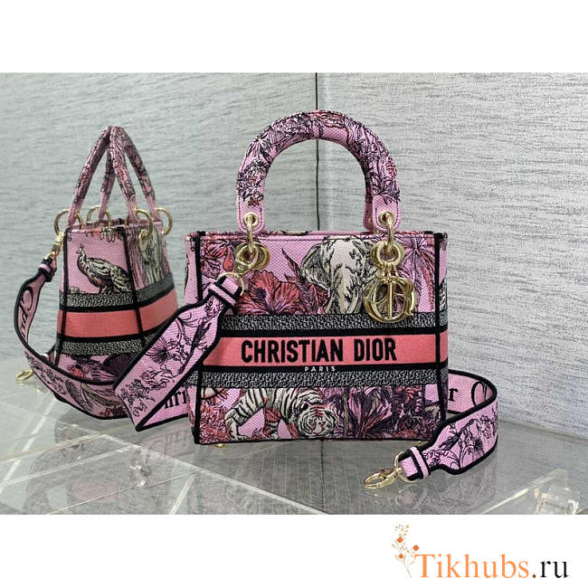 Dior Medium Lady D-Lite Bag Pink Multicolor Toile de Jouy 24cm - 1