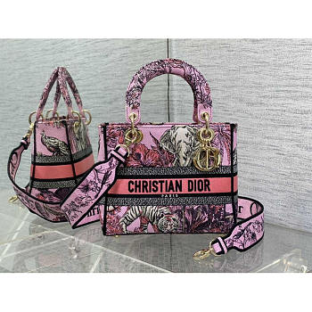Dior Medium Lady D-Lite Bag Pink Multicolor Toile de Jouy 24cm