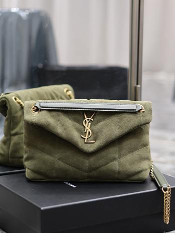 YSL Small Puffer Toy Suede Shoulder Bag Green 29x17x11cm