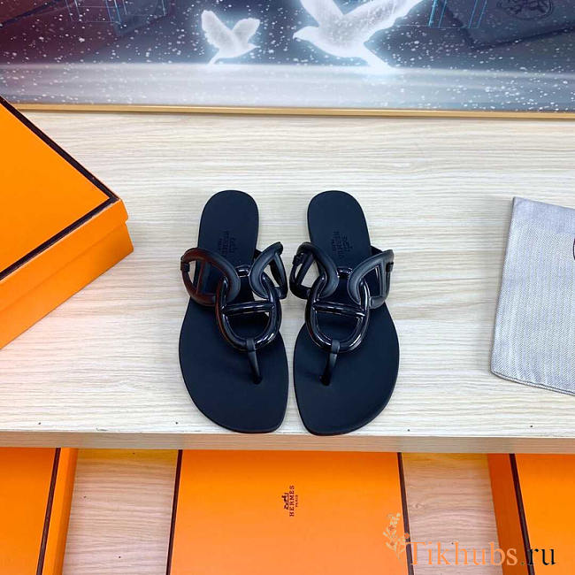 Hermes Egerie Sandals Black - 1